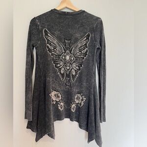 vocal cardigan / y2k bling angel wing biker 2000s drape / dark grey size small